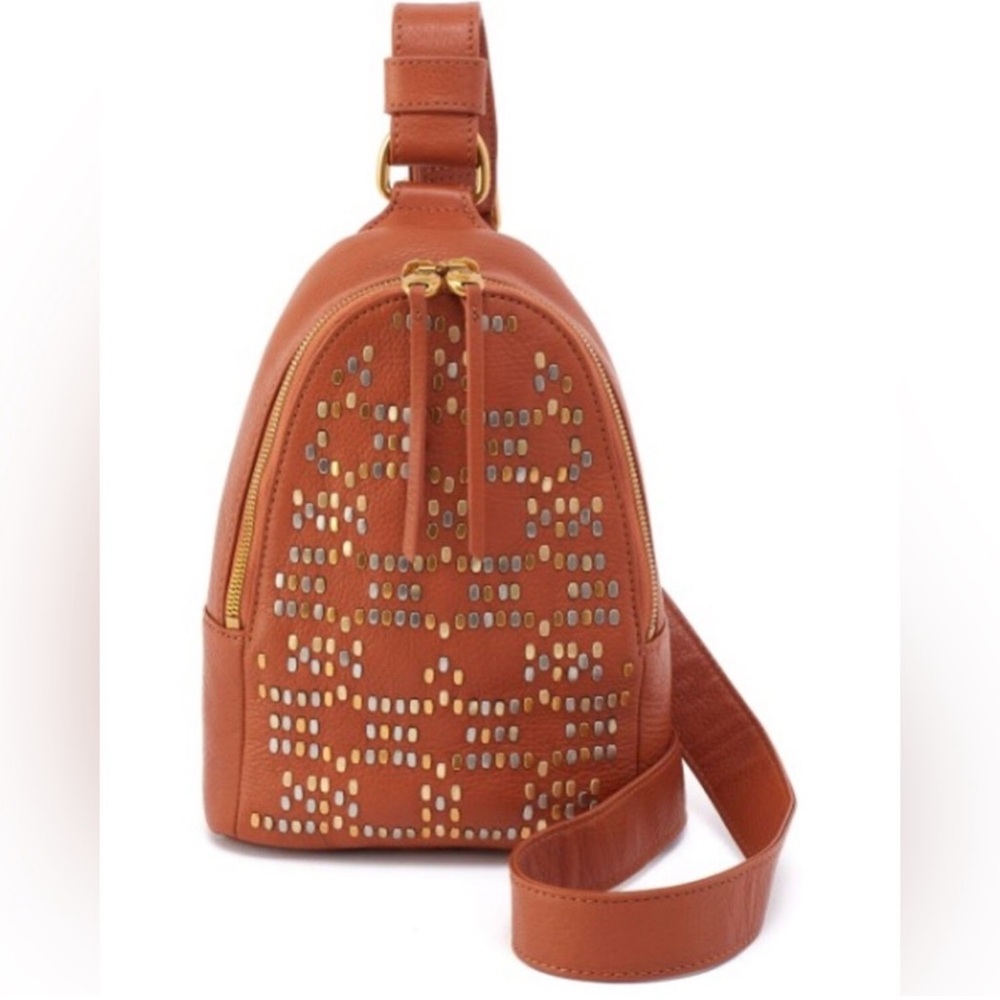 NWT Fern Hobo Sling Bag in Pebbled Leather Studded Warm Honey - Picture 2 of 12